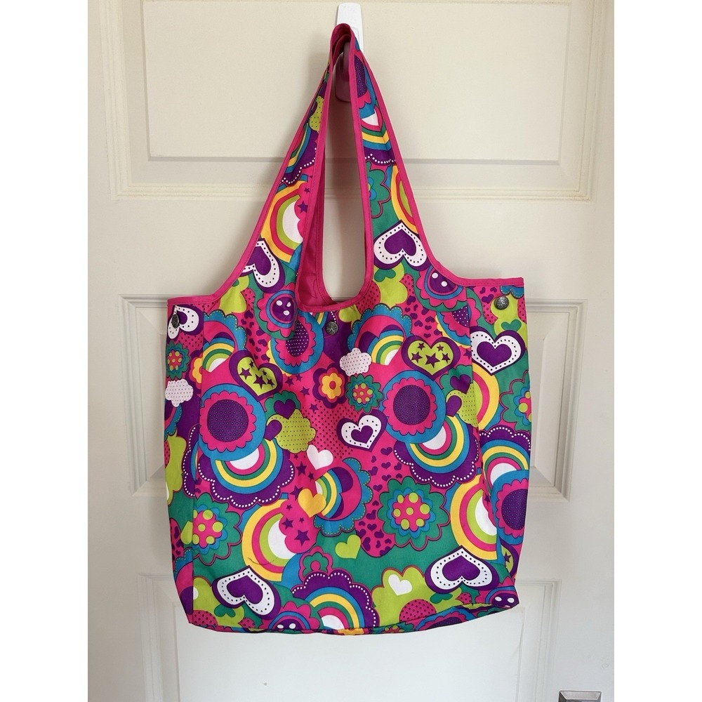 The Children's Place‎ 1989 Retro Psychadelic Rainbow, Heart Floral Tote Bag